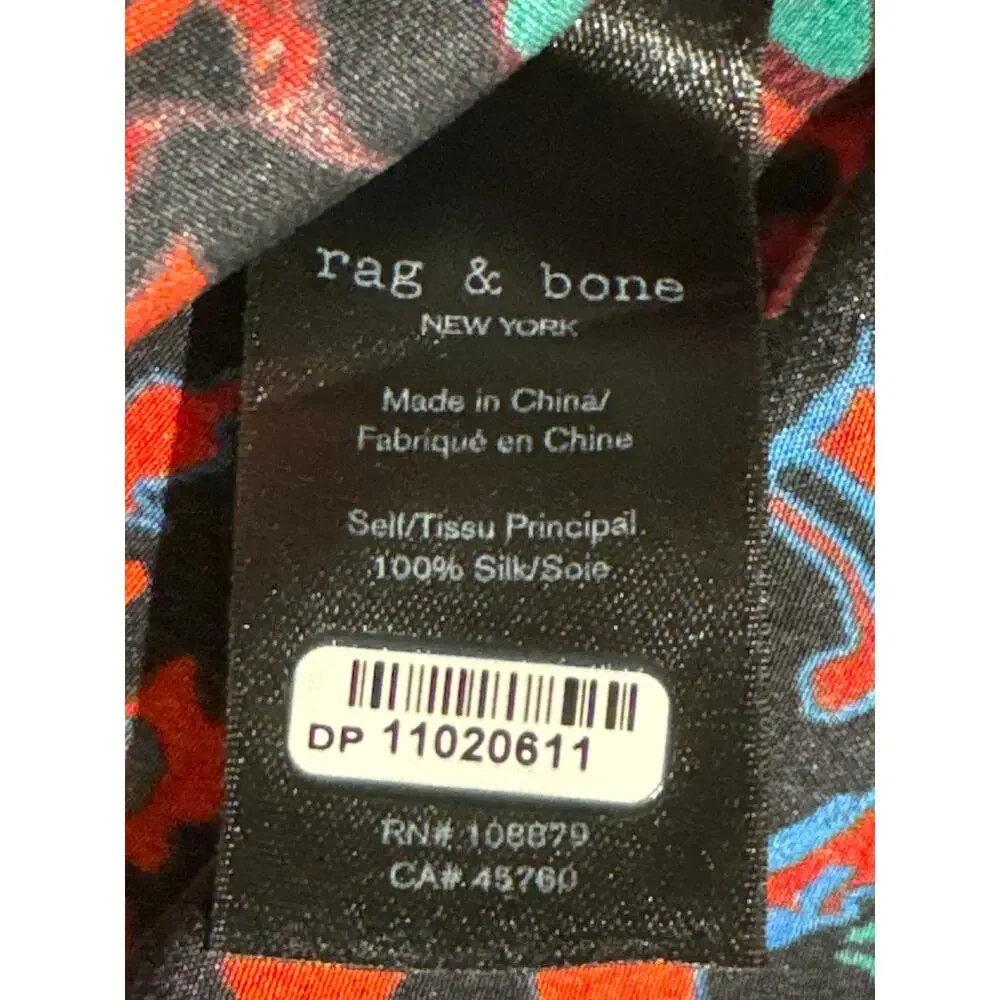 Rag & Bone Emily Floral Long Sleeve Tie‑Neck Silk Top, Size M - Picture 11 of 12